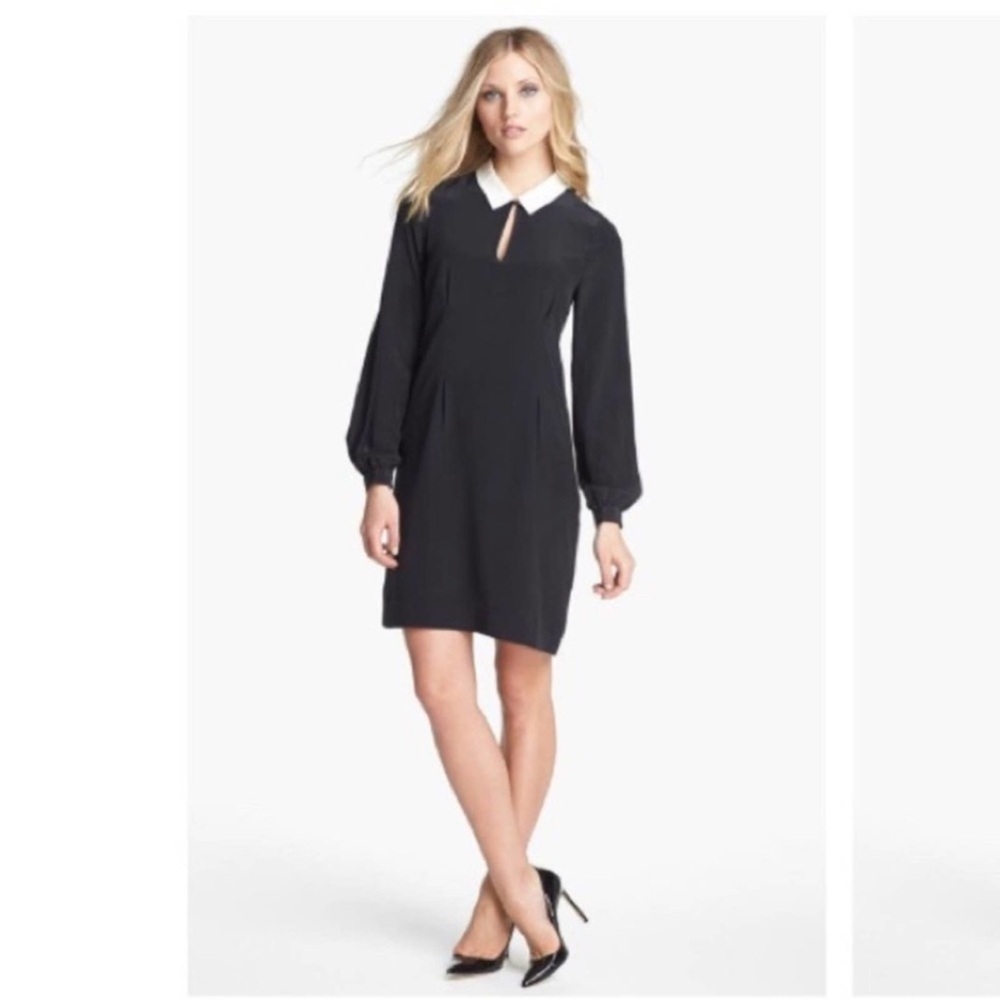 Kate Spade Catarina Black Dress 100% Silk Wednesday Adam Classic Collar Pearl